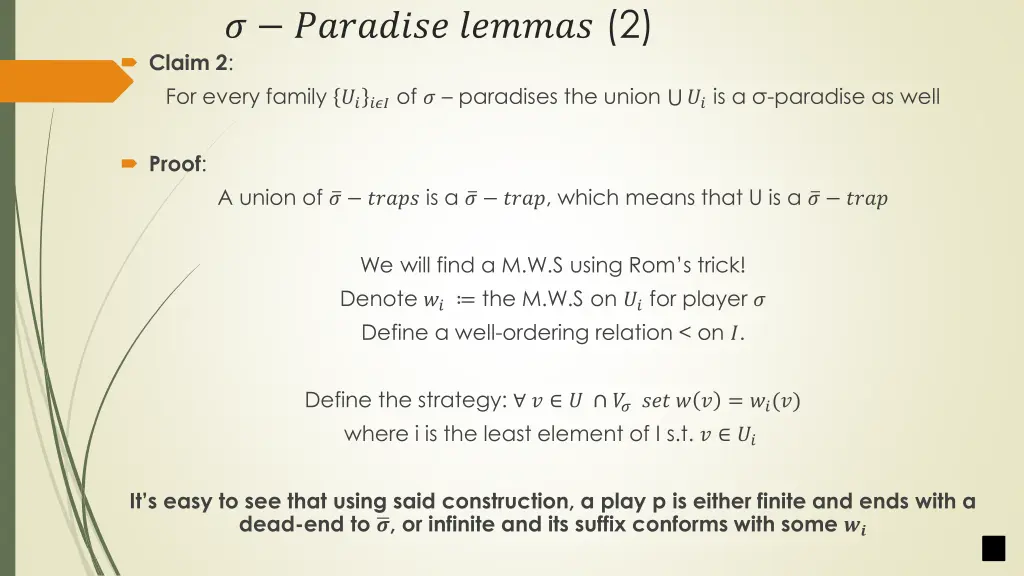 2 claim 2 for every family of paradises the union