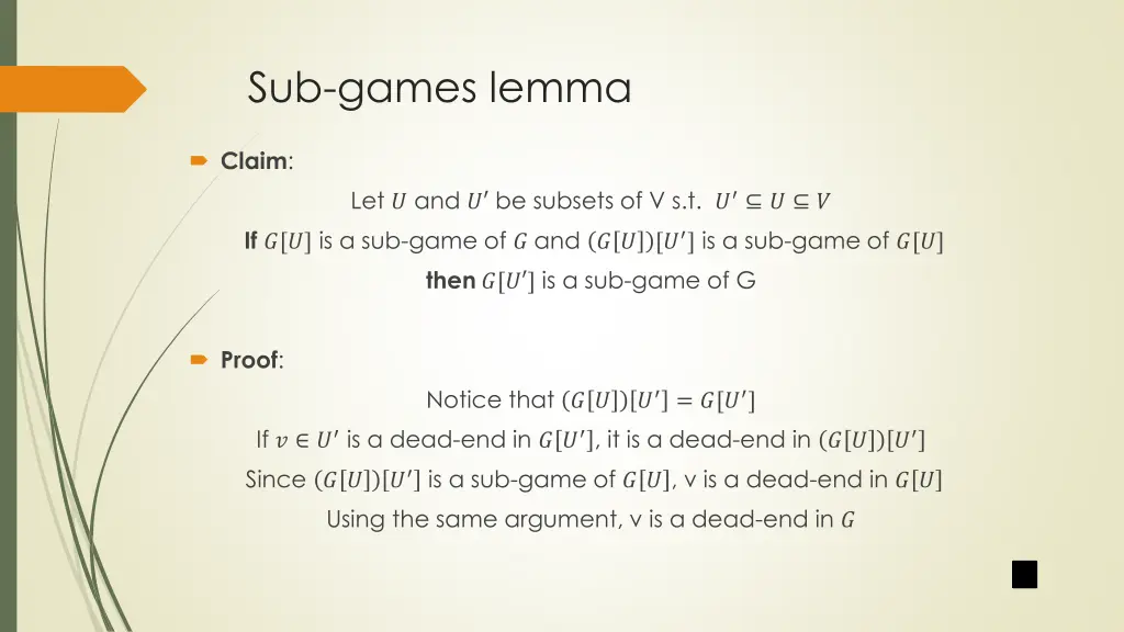 sub games lemma