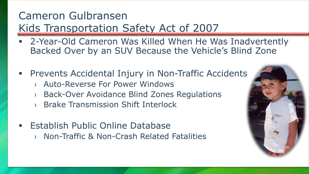 cameron gulbransen kids transportation safety