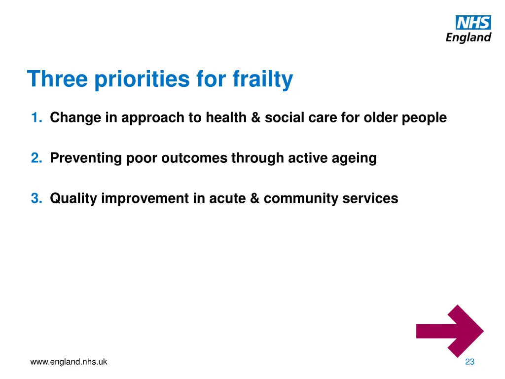 three priorities for frailty