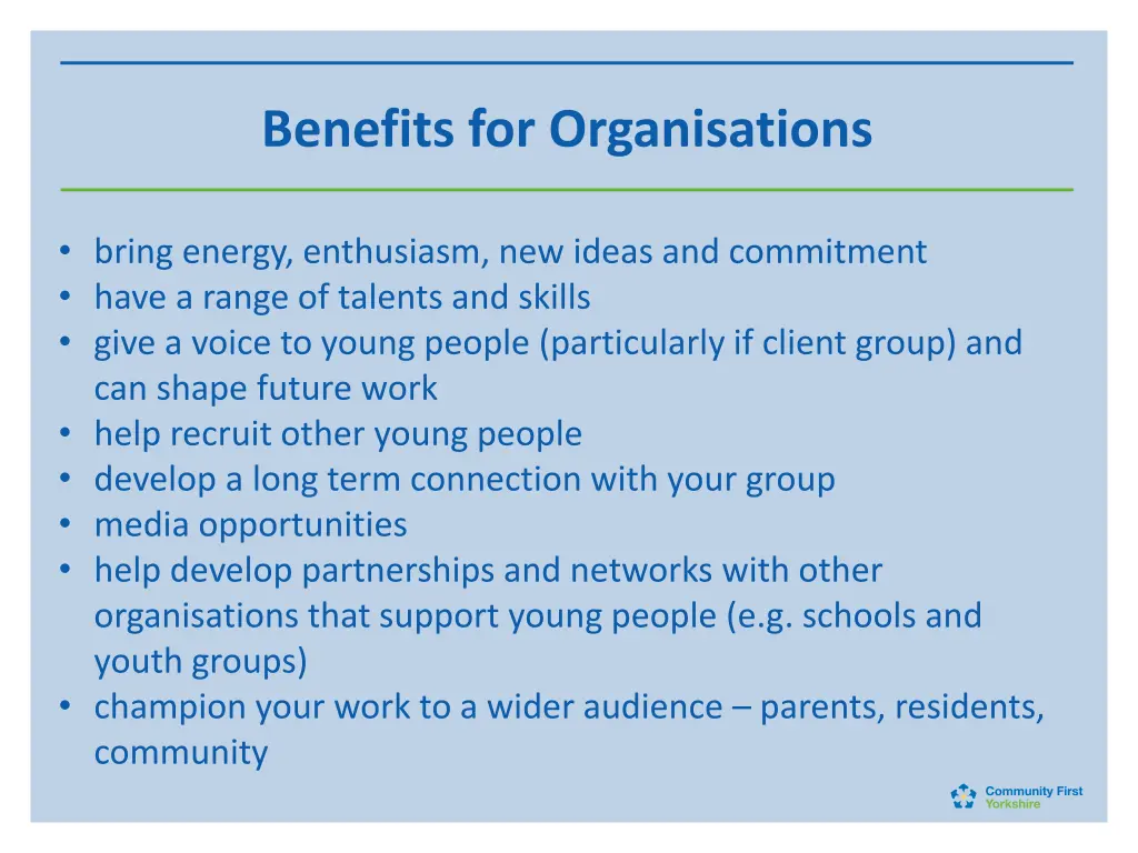 benefits for organisations