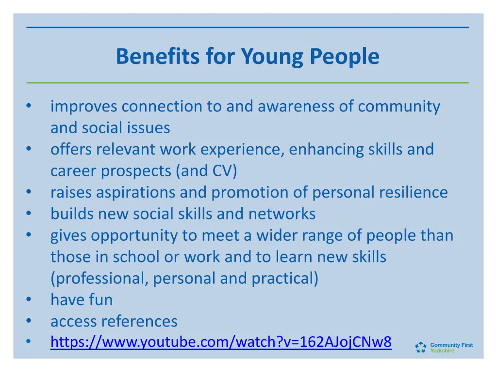 benefits for young people