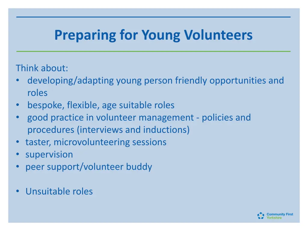 preparing for young volunteers