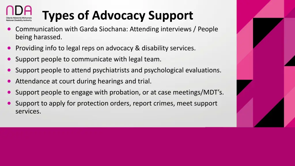 types of advocacy support