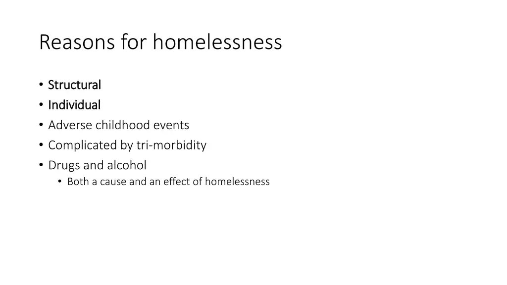 reasons for homelessness