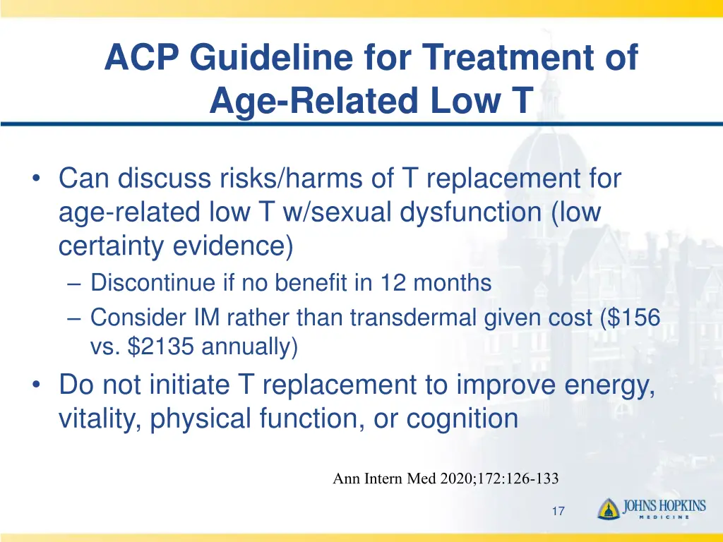 acp guideline for treatment of age related low t