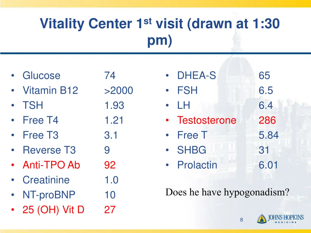 vitality center 1 st visit drawn at 1 30 pm