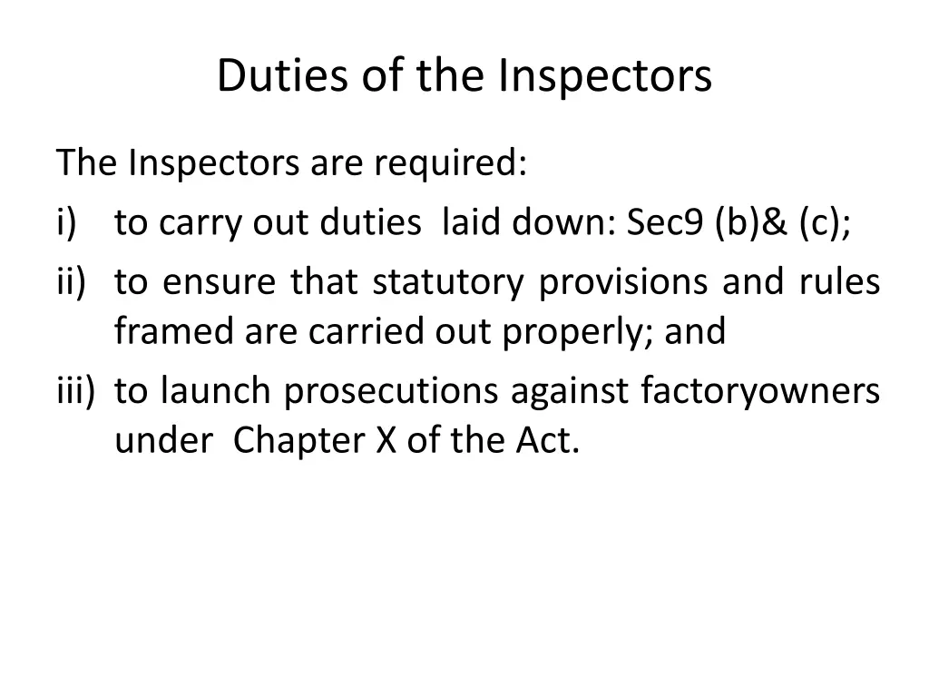 duties of the inspectors