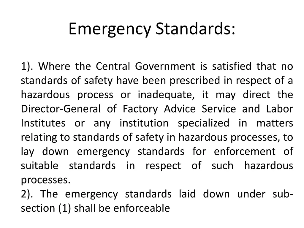 emergency standards