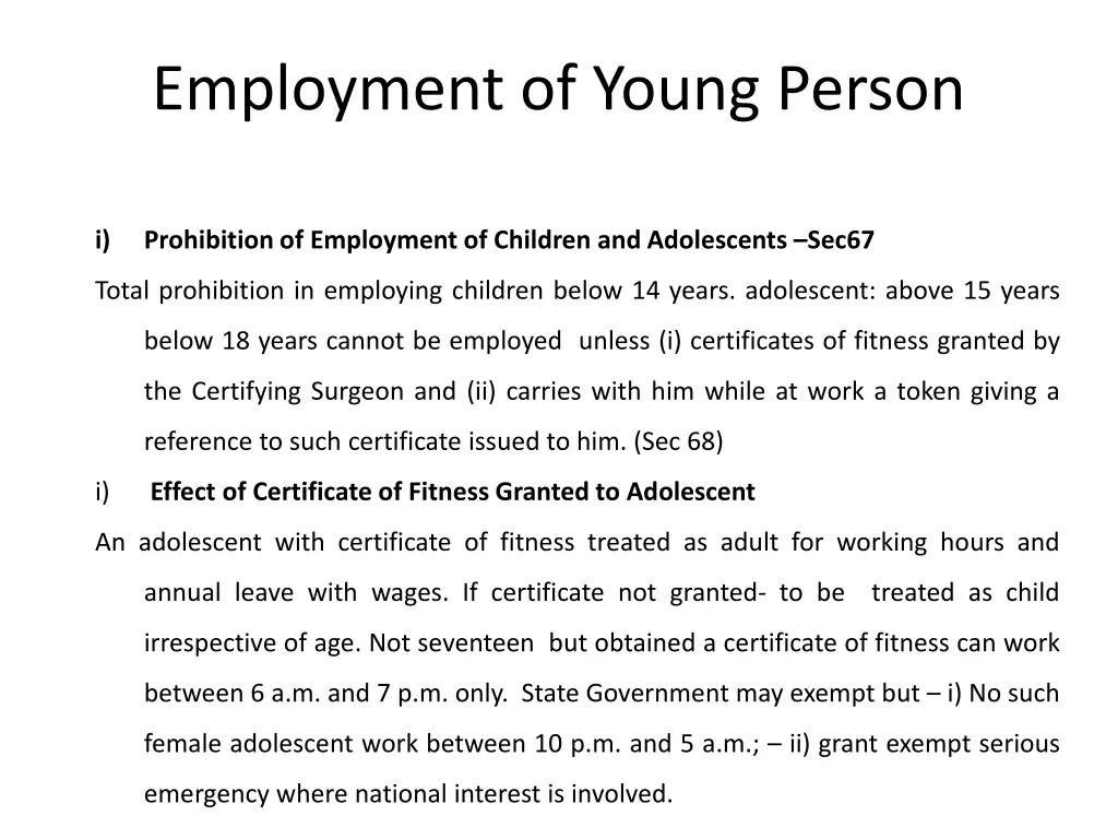 employment of young person