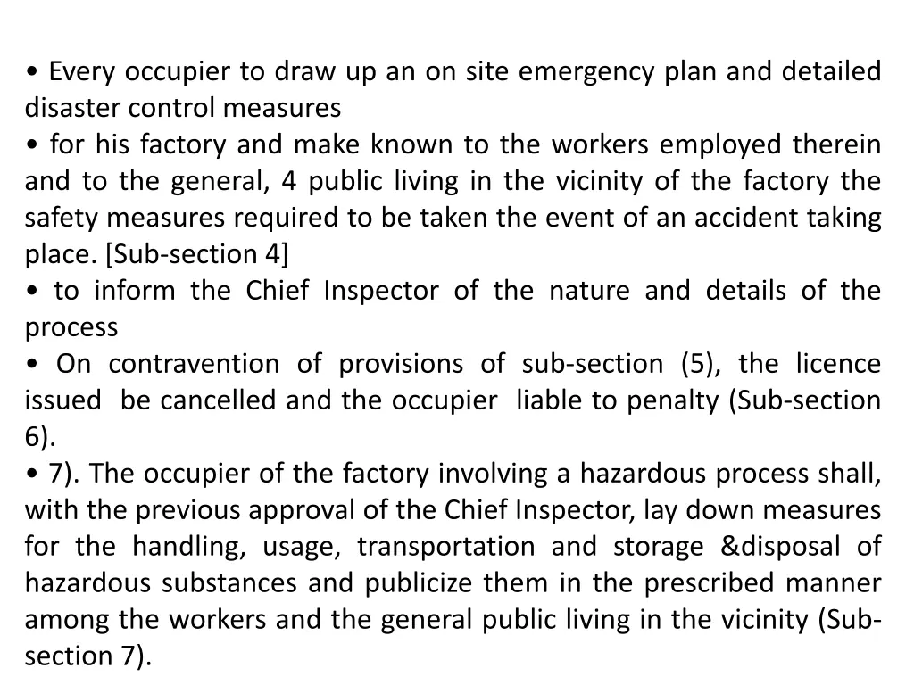 every occupier to draw up an on site emergency