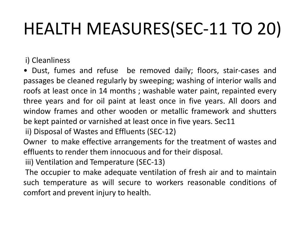 health measures sec 11 to 20