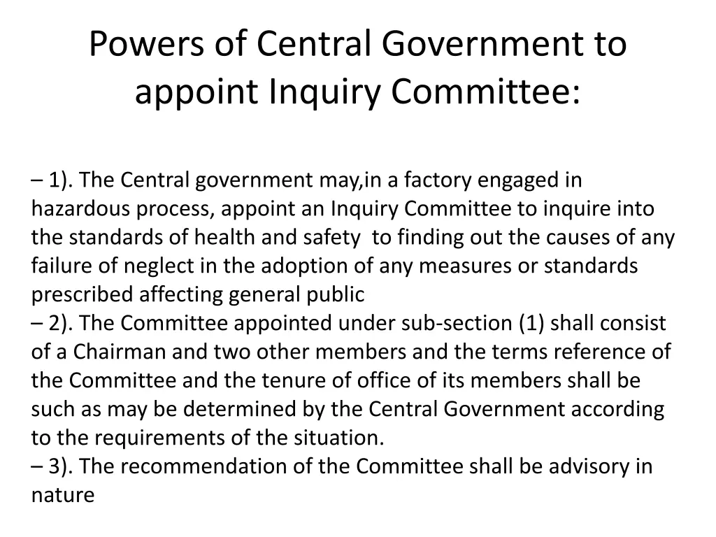 powers of central government to appoint inquiry