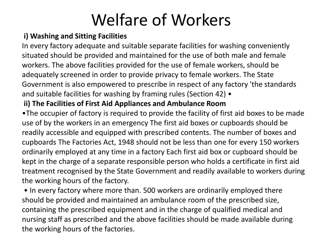 welfare of workers i washing and sitting