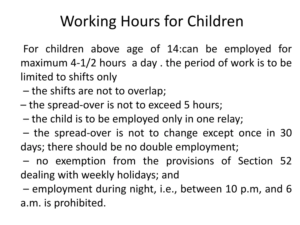 working hours for children