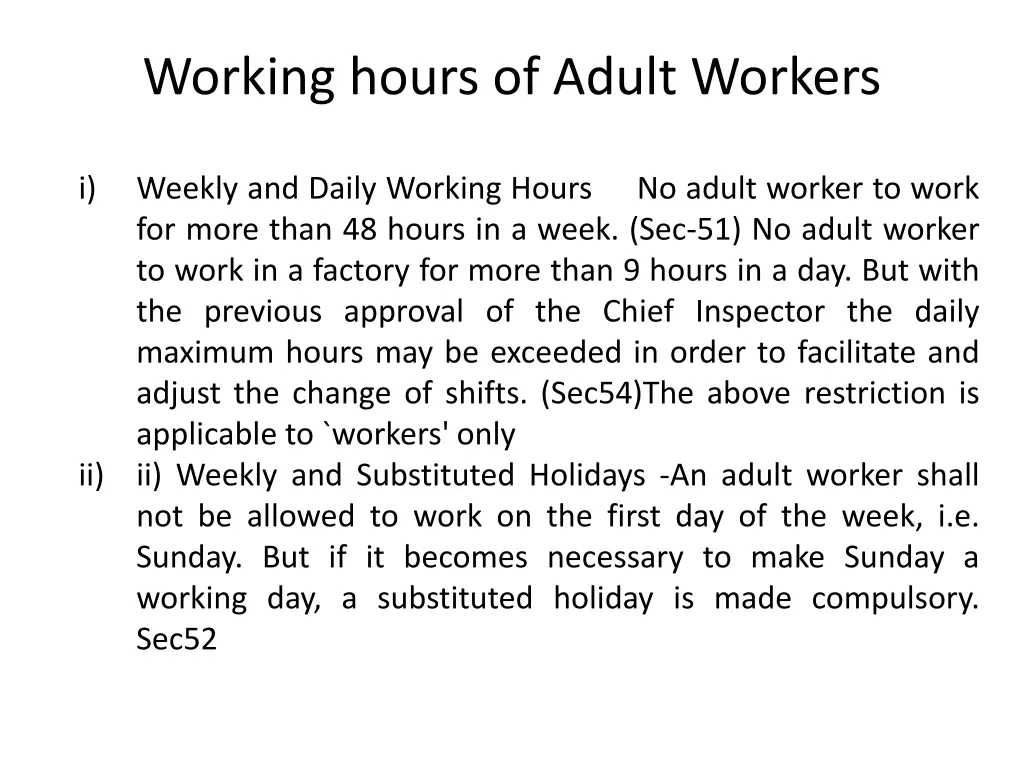 working hours of adult workers