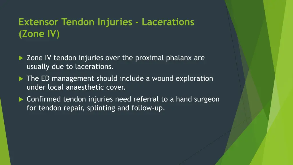 extensor tendon injuries lacerations zone iv