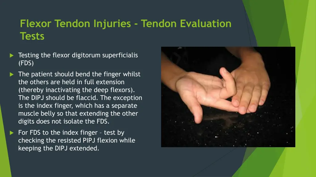 flexor tendon injuries tendon evaluation tests