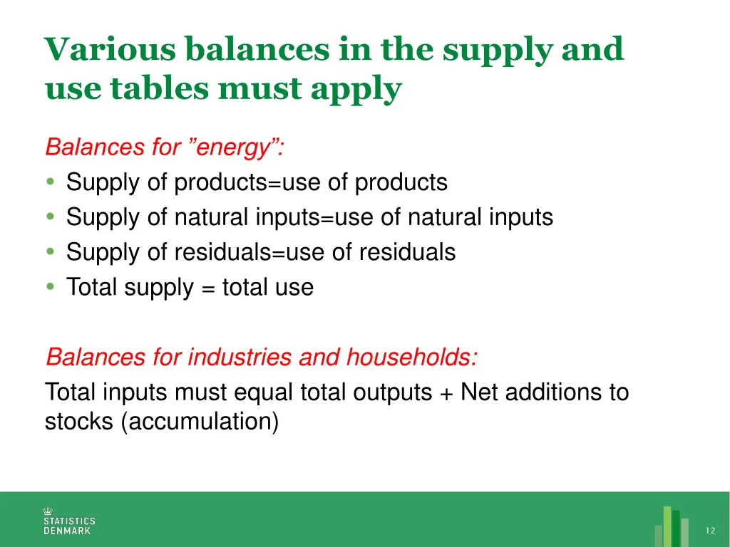 various balances in the supply and use tables