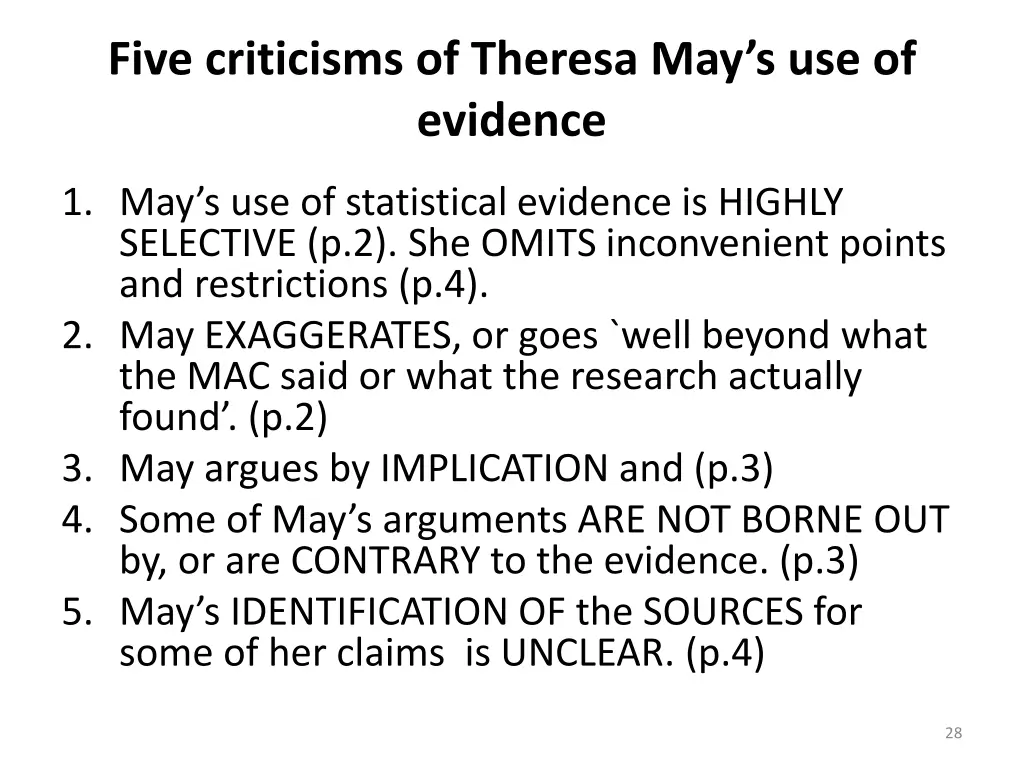 five criticisms of theresa may s use of evidence