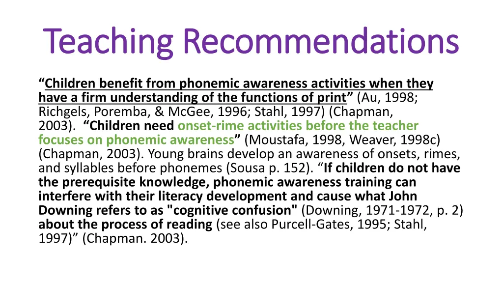 teaching teaching recommendations recommendations