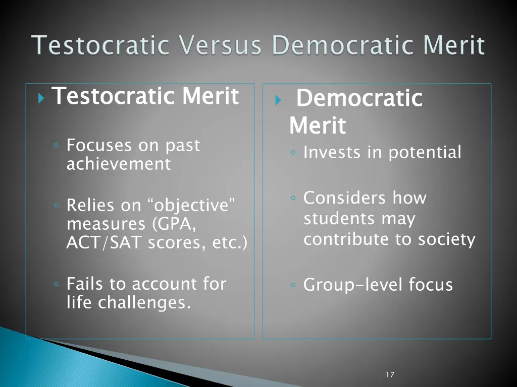 testocratic focuses on past achievement