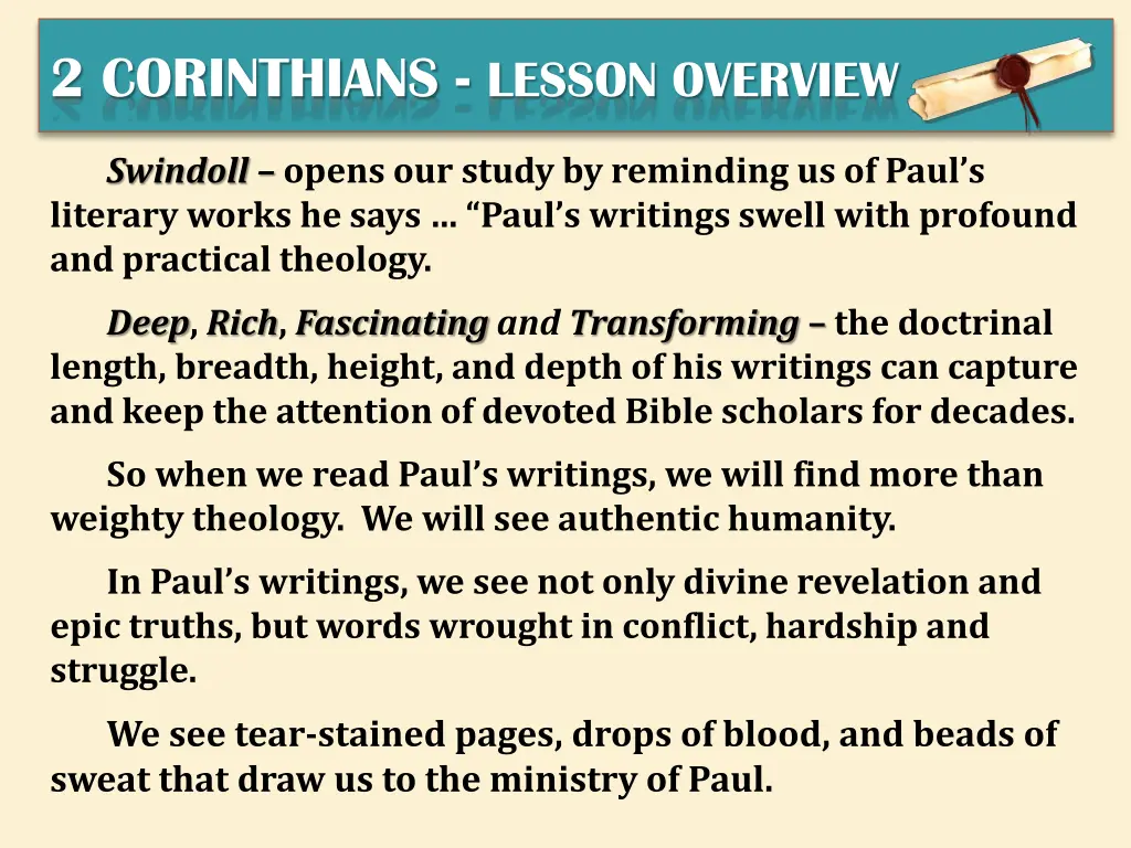 2 corinthians lesson overview