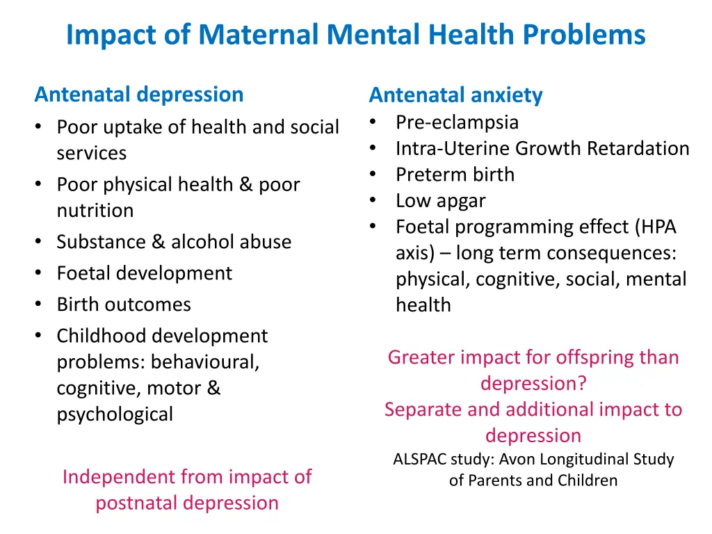 impact of maternal mental health problems