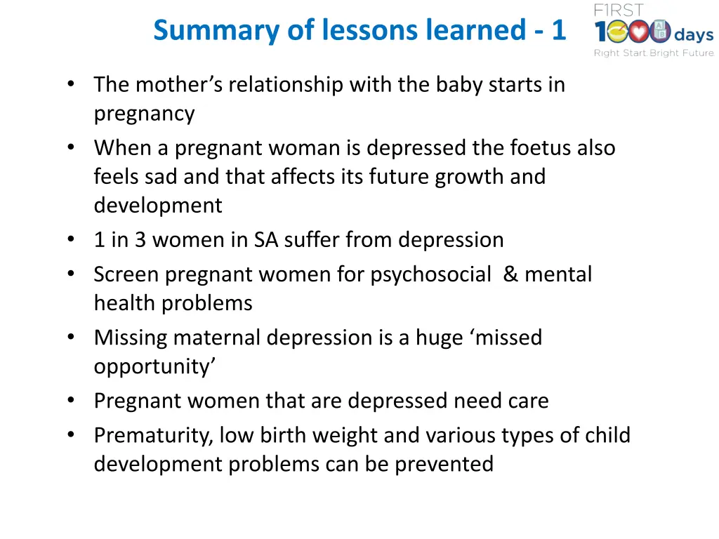 summary of lessons learned 1