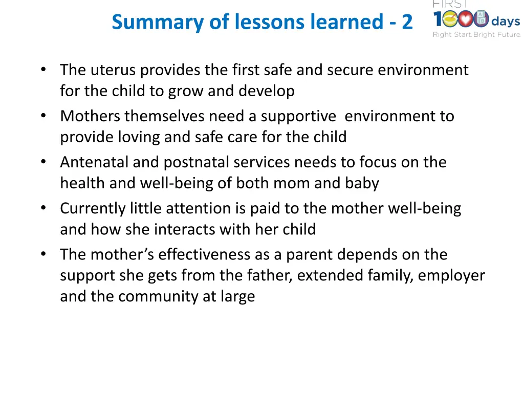 summary of lessons learned 2