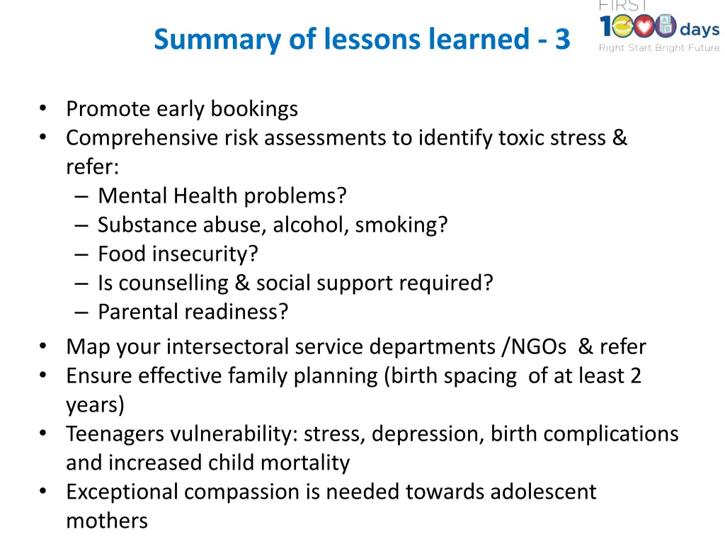 summary of lessons learned 3