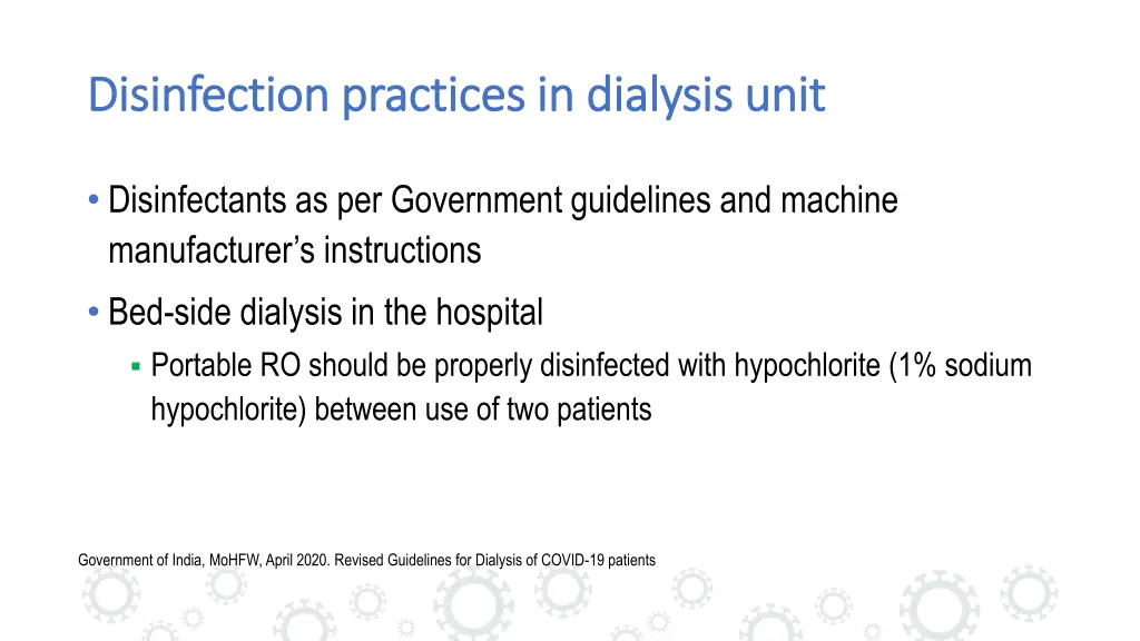 disinfection practices in dialysis unit