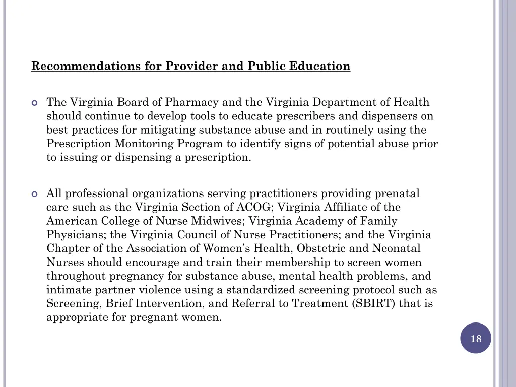 recommendations for provider and public education