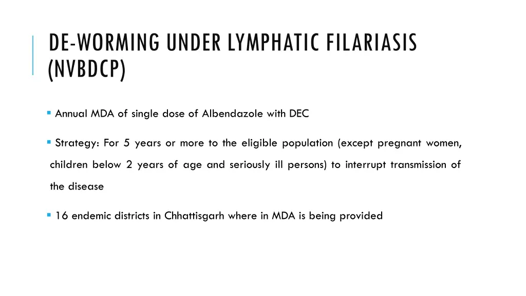 de worming under lymphatic filariasis nvbdcp