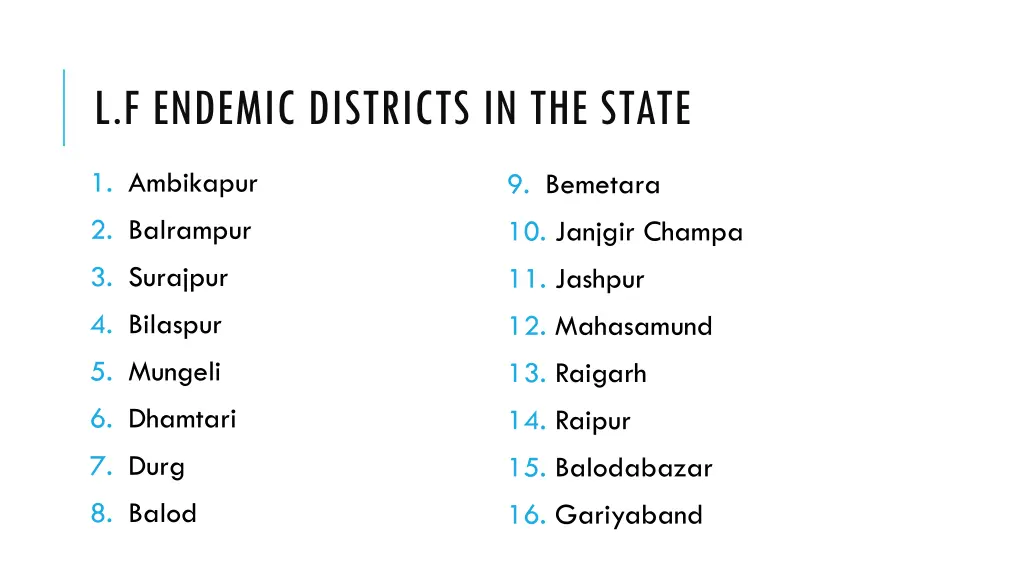 l f endemic districts in the state