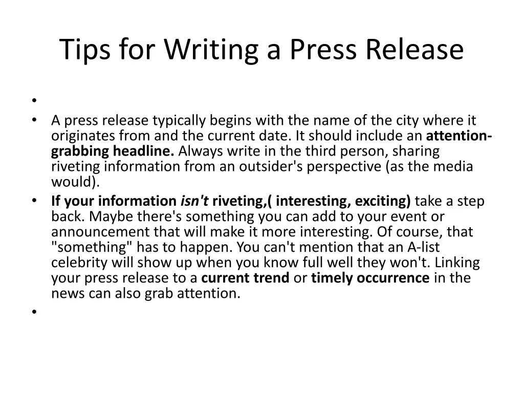 tips for writing a press release