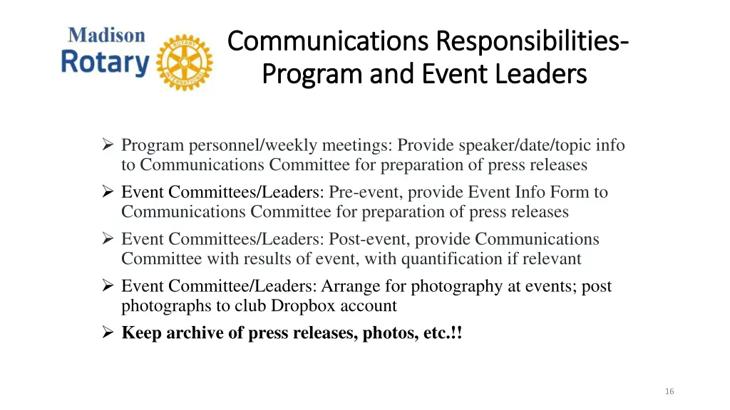 communications responsibilities communications