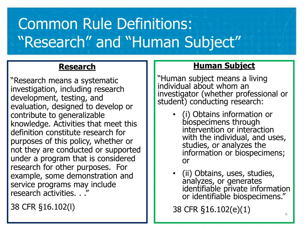 common rule definitions research and human subject