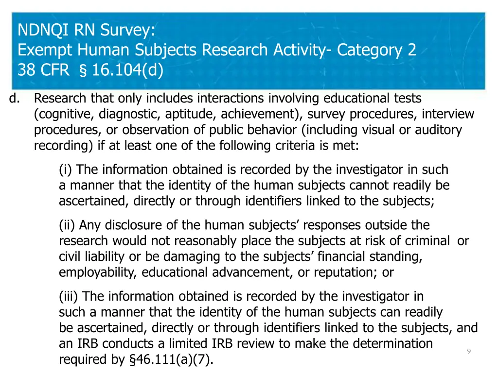 ndnqi rn survey exempt human subjects research