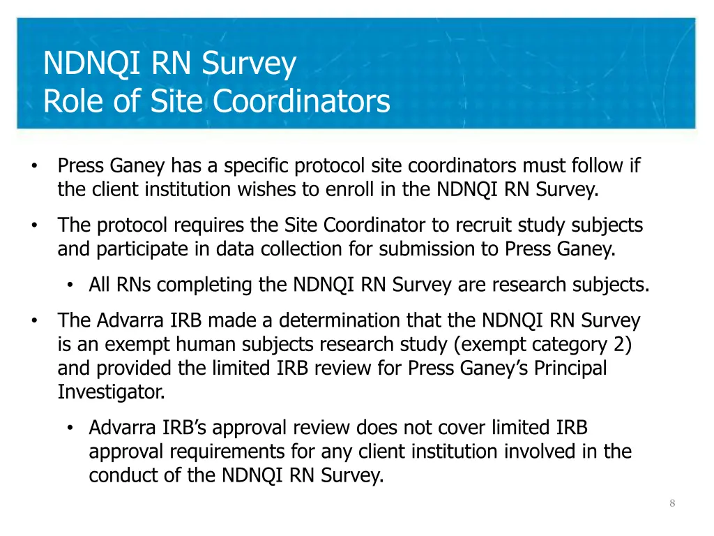 ndnqi rn survey role of site coordinators