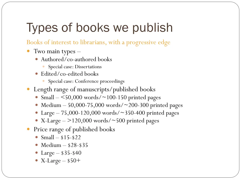 types of books we publish books of interest