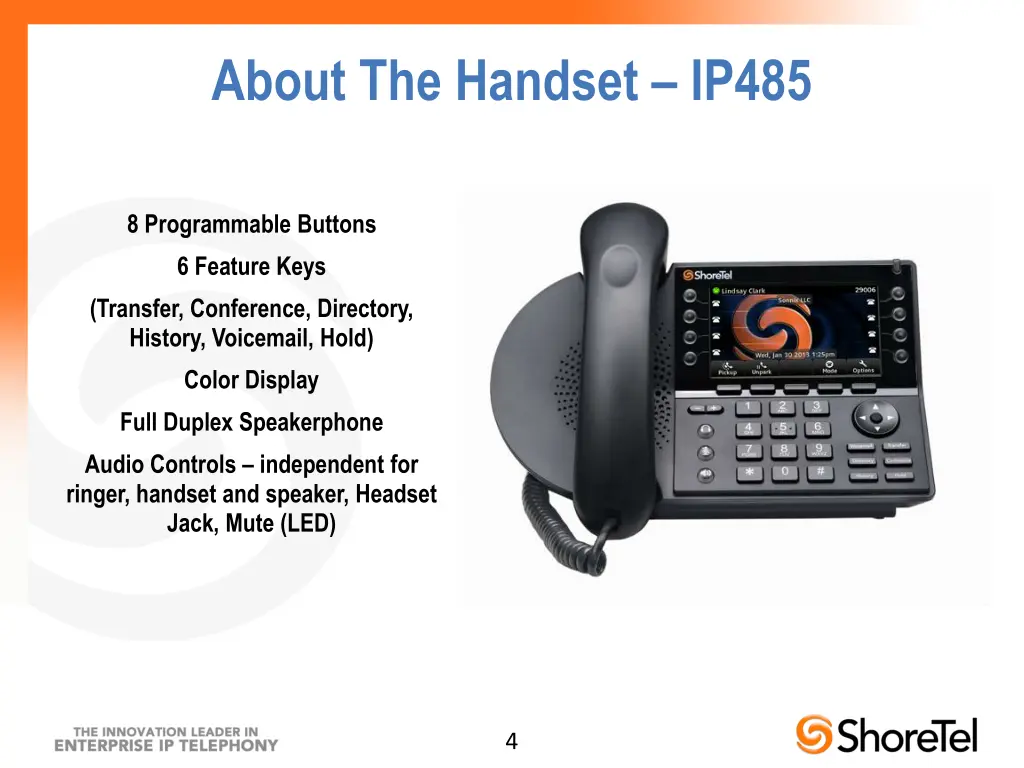 about the handset ip485