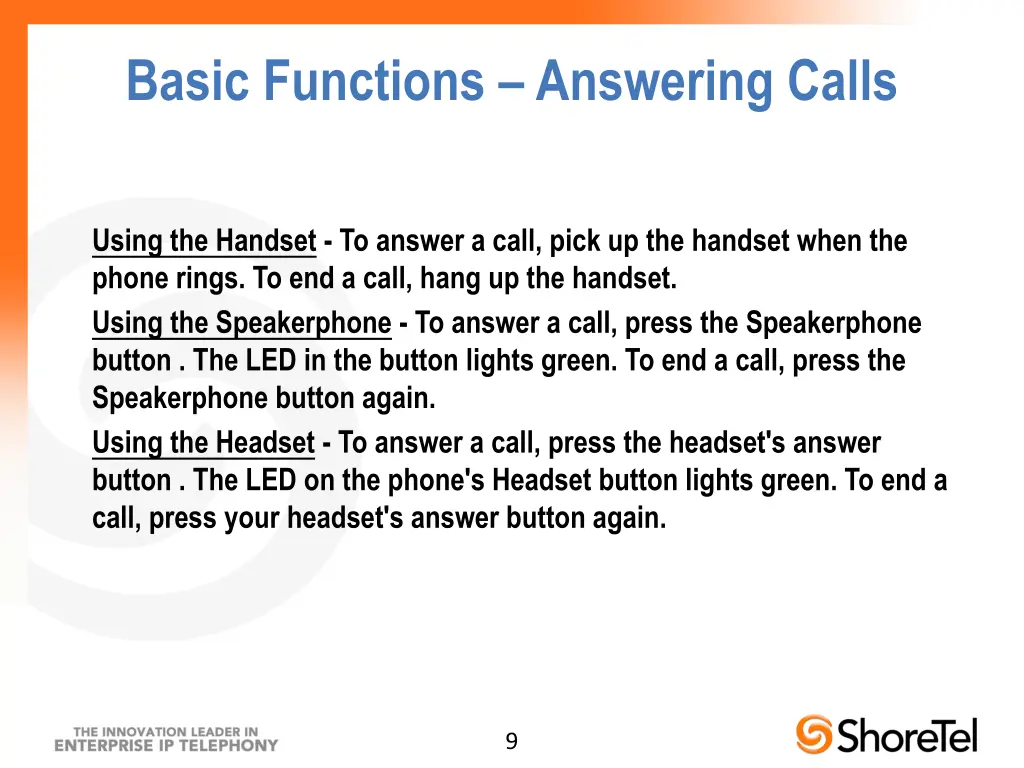 basic functions answering calls