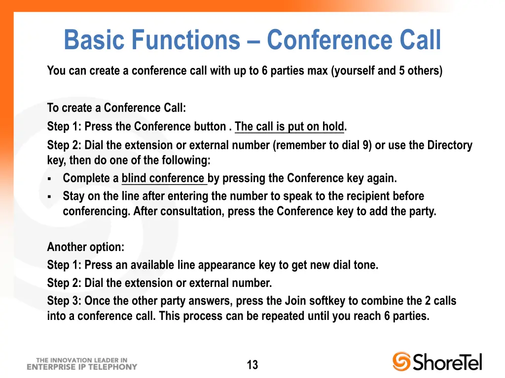 basic functions conference call