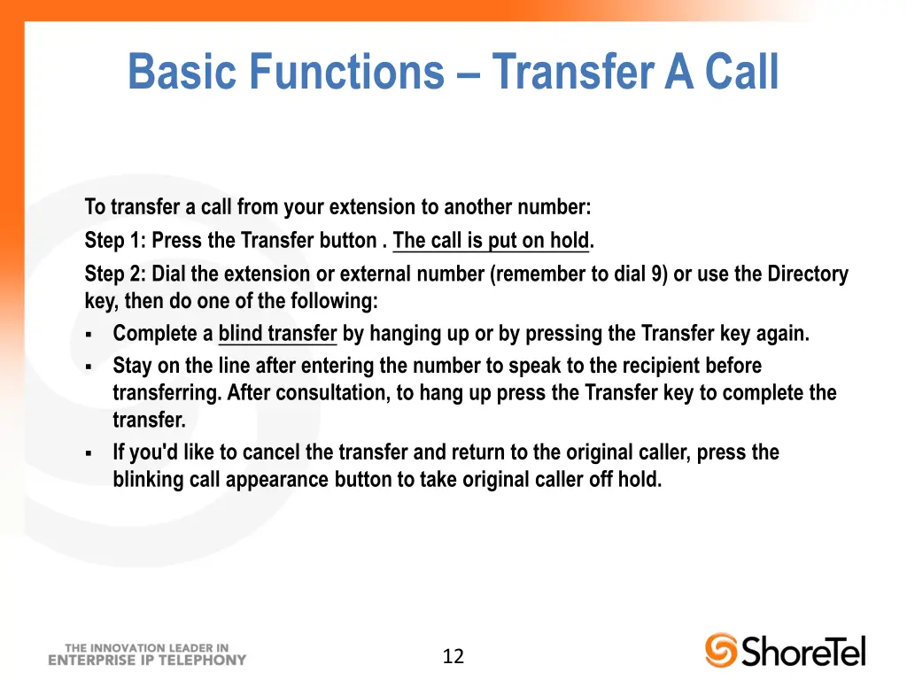 basic functions transfer a call