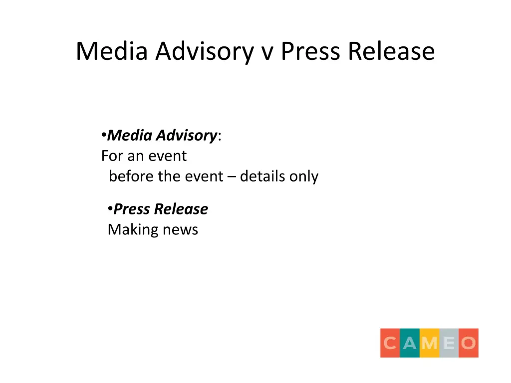 media advisory v press release