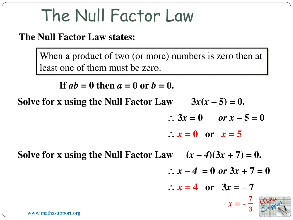 the null factor law