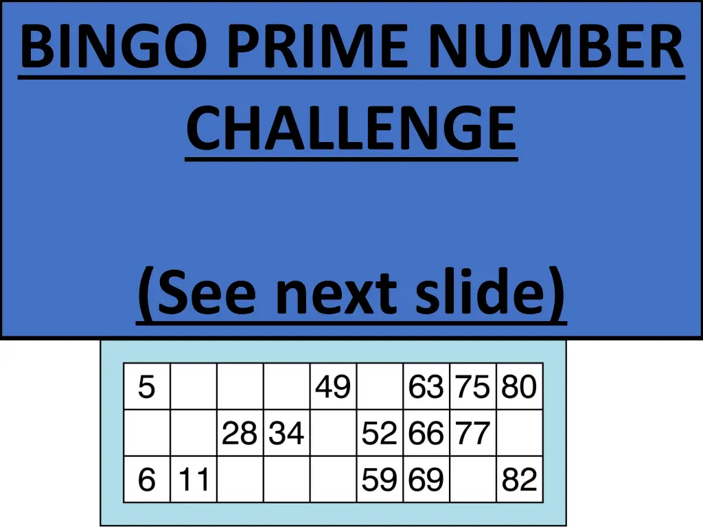 bingo prime number challenge