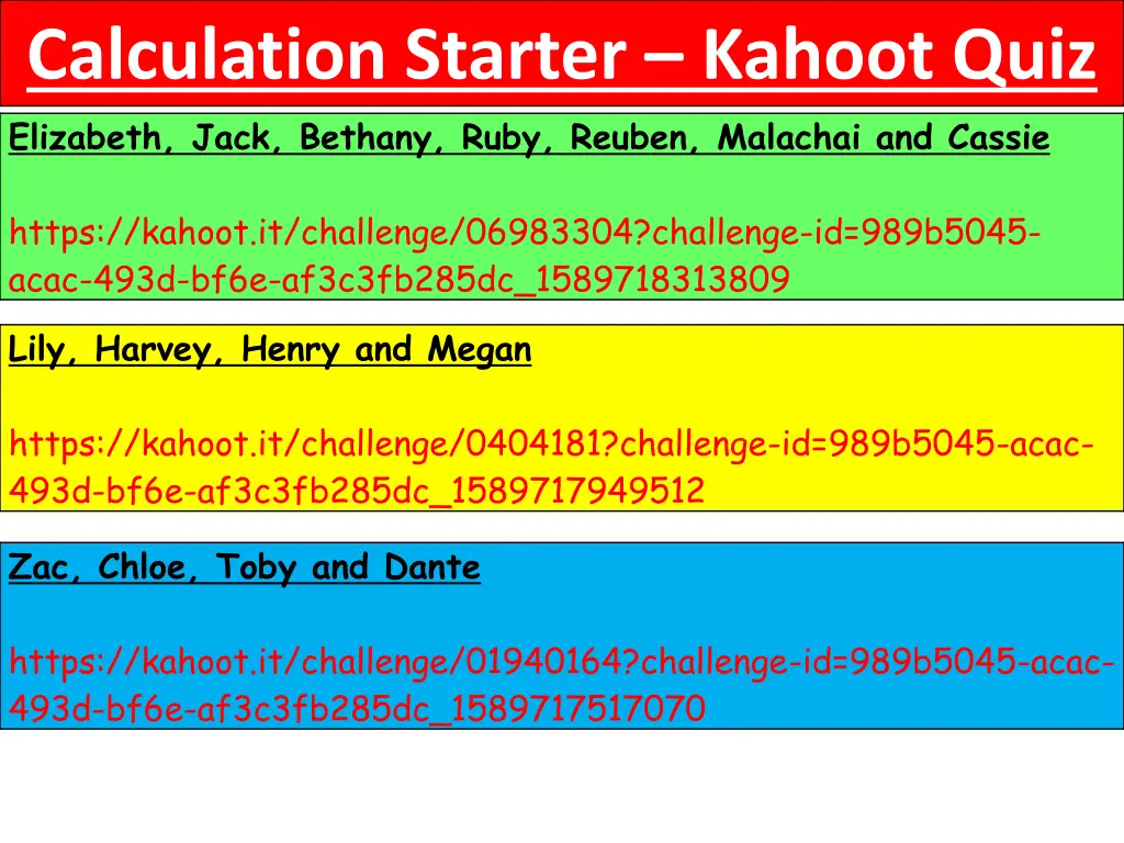 calculation starter kahoot quiz elizabeth jack