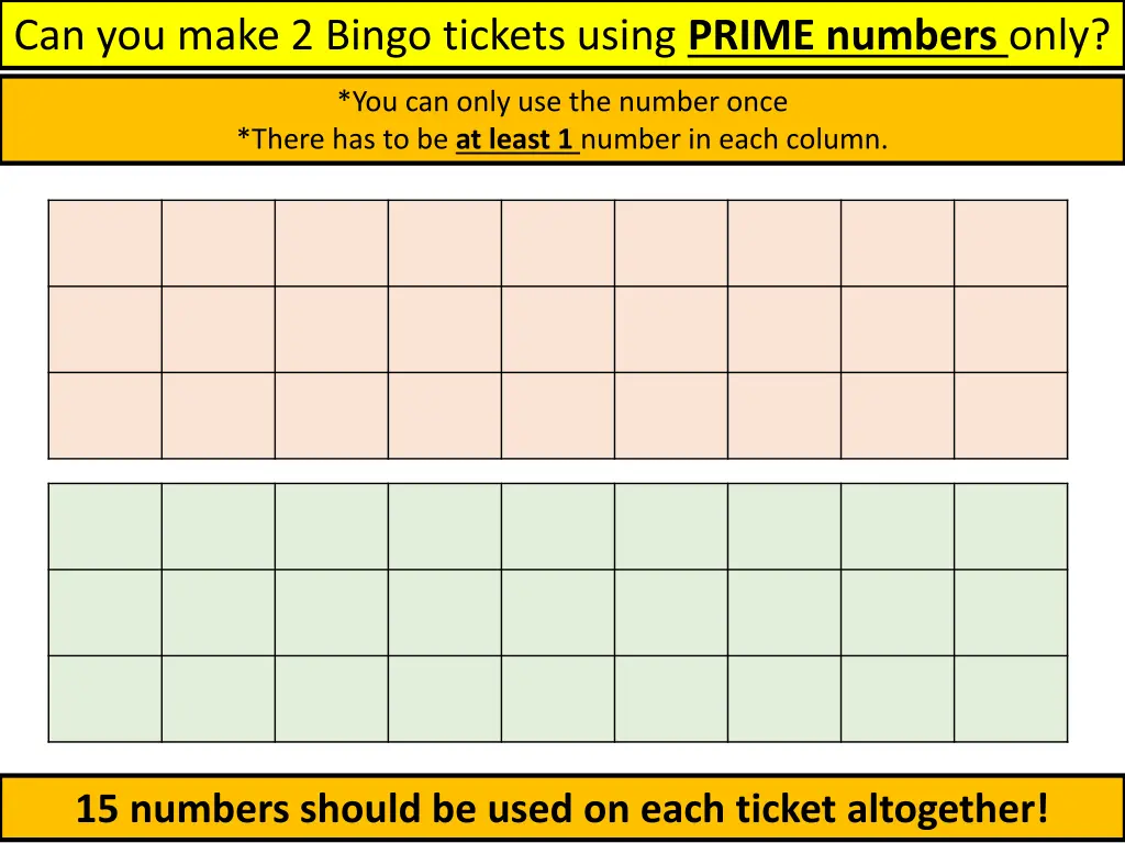 can you make 2 bingo tickets using prime numbers